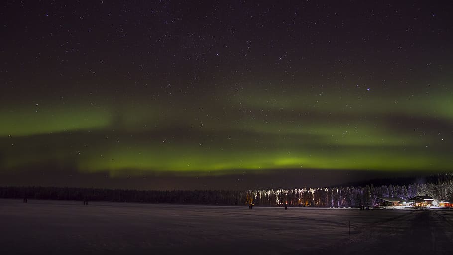 Cahaya Utara, Finlandia, Lapland, alam, ketenangan, di luar ruangan, tidak ada orang, pemandangan yang tenang, pemandangan, malam