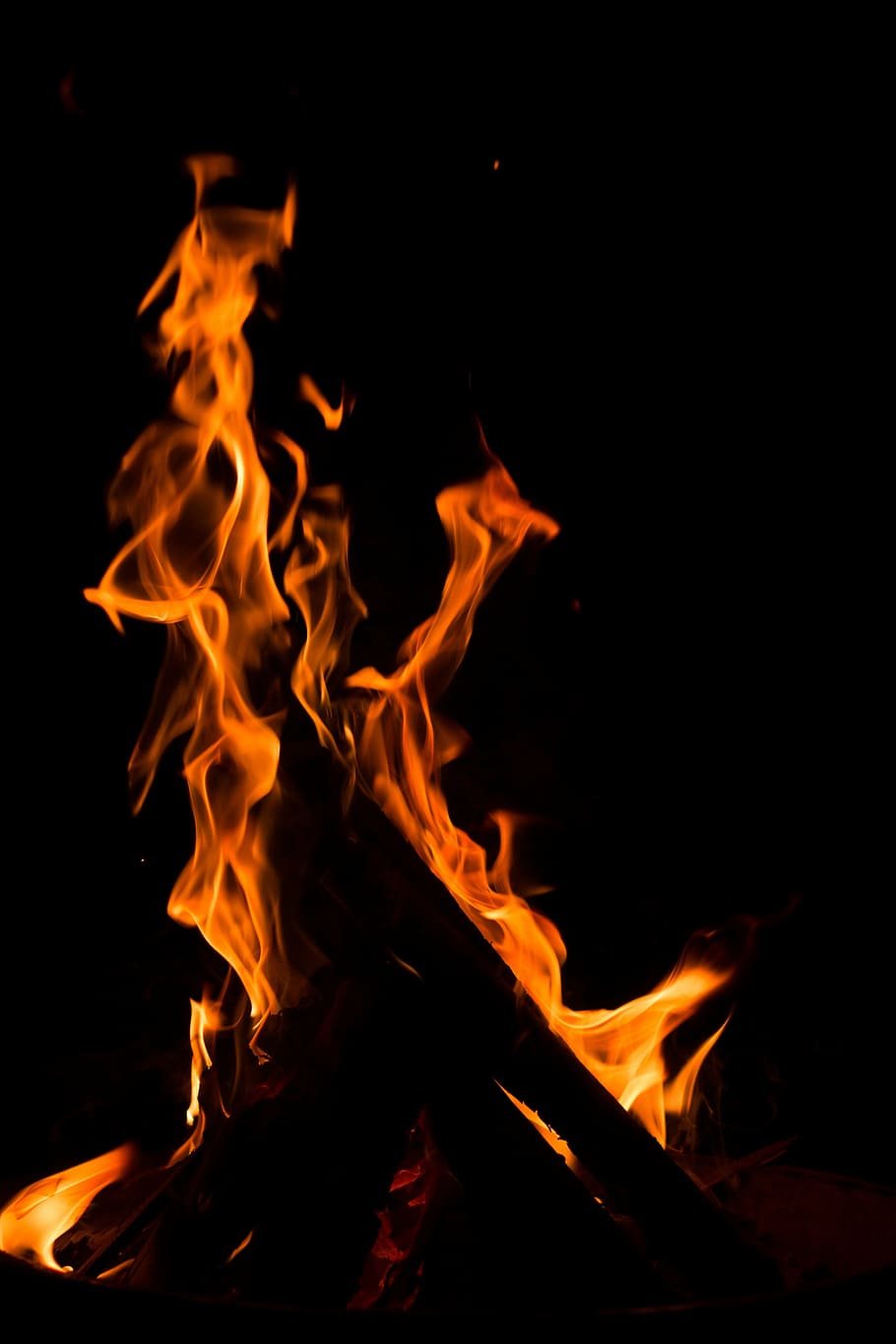 fire, flame, burn, brand, black background, isolated, campfire, heat, radio, burning