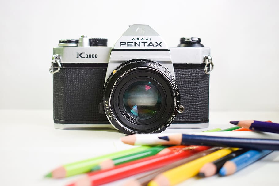 cámara, lente, fotografía, pentax, color, lápiz, temas de fotografía, cámara - equipo fotográfico, tecnología, equipo fotográfico