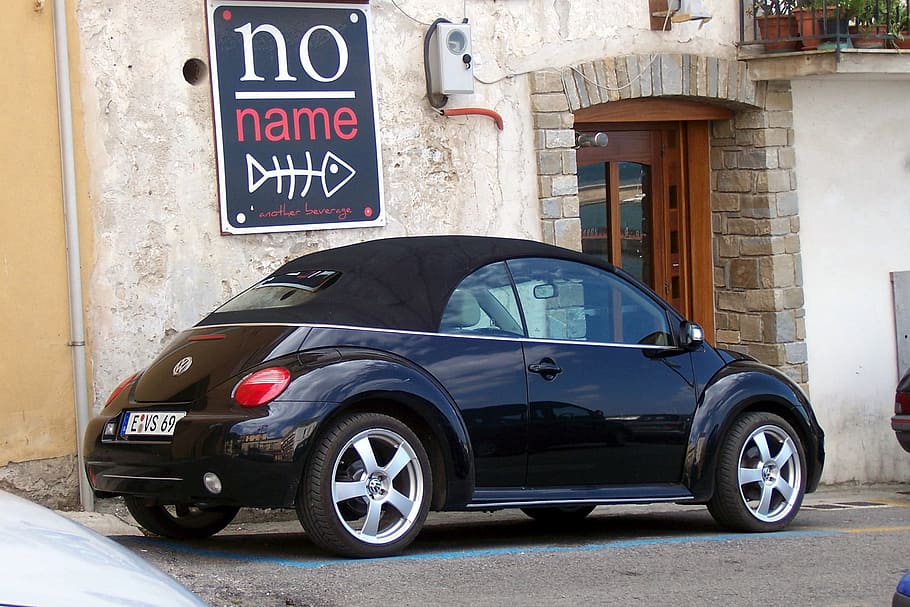 hitam, baru, taman cabriolet kumbang, depan, papan nama, Vw, New Beetle, Vw Beetle, Volkswagen, kumbang baru