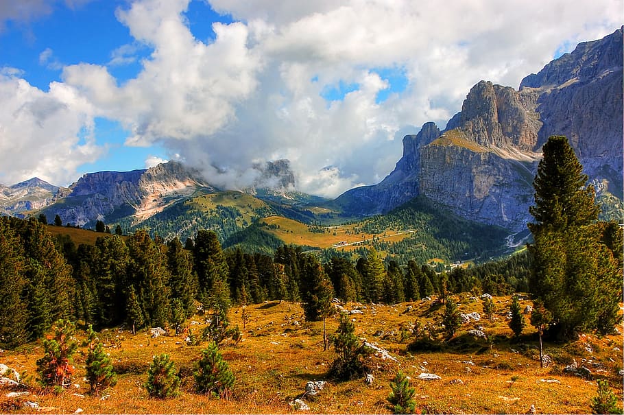 dolomites, mountains, italy, south tyrol, alpine, val gardena, view, nature, landscape, rock