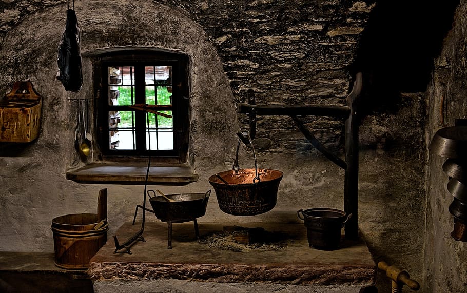 kitchen, old, history, open air museum, cooking, food, house, the interior of the, retro, vintage