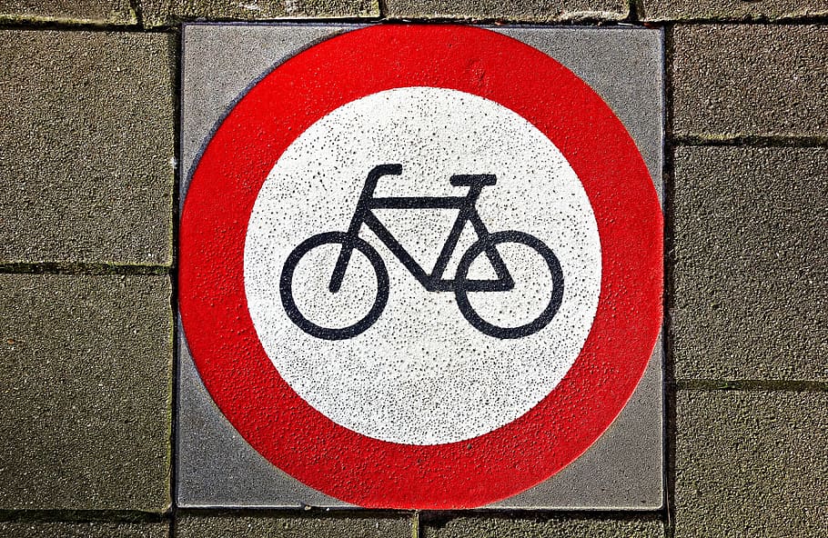 bicycle signage, floor, bicycle, sign, no parking, no bikes, icon, symbol, traffic, urban
