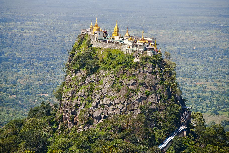 myanmar, burma, monte popa, templo, pagode, budismo, exterior do edifício, estrutura construída, arquitetura, árvore