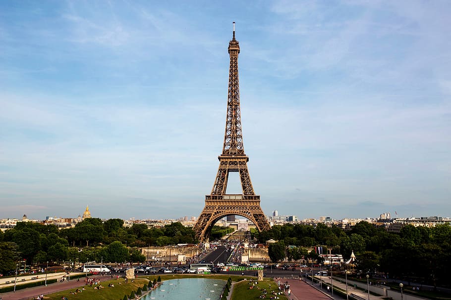 에펠 탑, 파리, 흐린, 하늘, 엽서, 도시, 풍경, 여행, 프랑스, ​​아름다운 전망