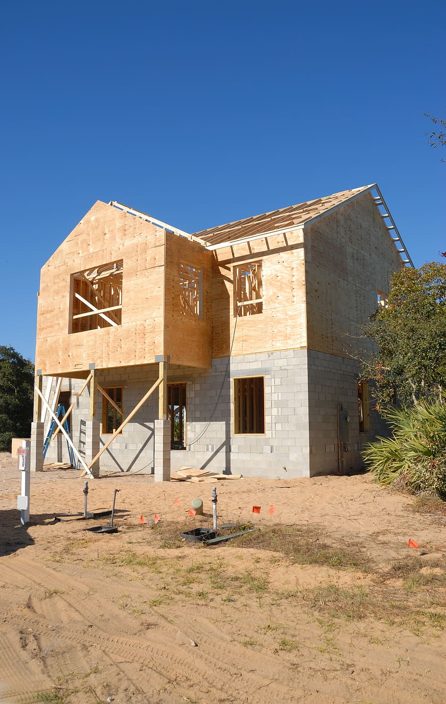 house, construction site, frame, wood, construction, site, new, build, carpentry, structure