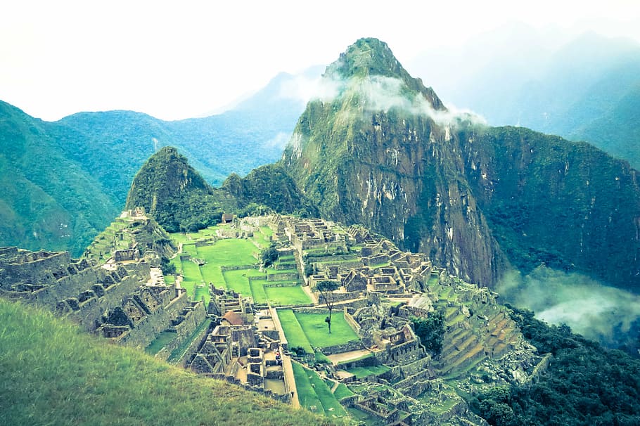 durante el día, verde, montañas, oscuro, cielo, día, hora, Machu Picchu, Perú, paisaje