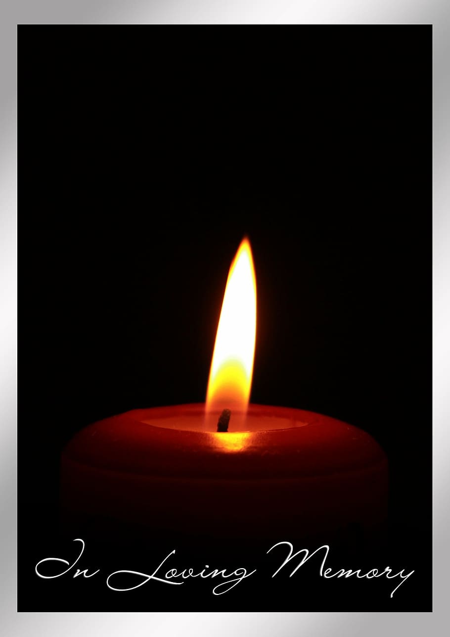 red, pillar candle, text overlay, mourning, death, die, trauerkarte, memory, candle, light
