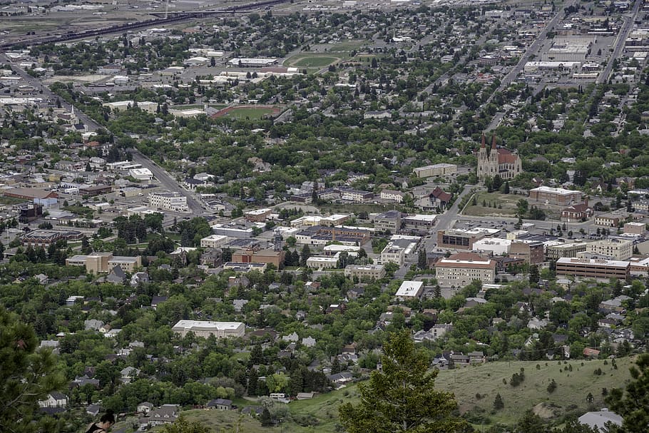 downtown helena, Closeup, Downtown, Helena, buildings, montana, public domain, trees, United States, aerial View