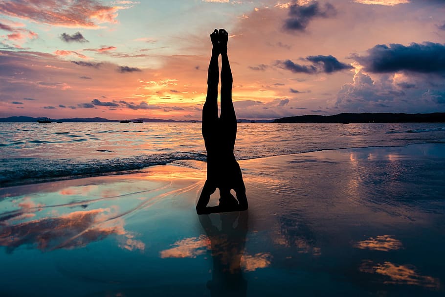 yoga on beach, Yoga, beach, people, health, meditation, sunset, sea, nature, women