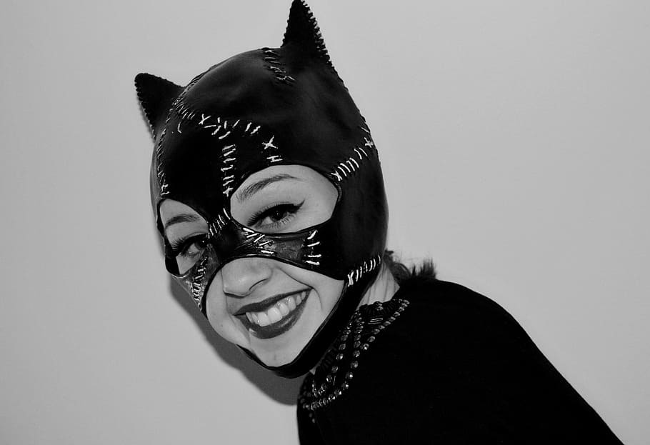 woman, cat, catwomen, portrait, mask, disguise, mask - disguise, headshot, one person, looking at camera