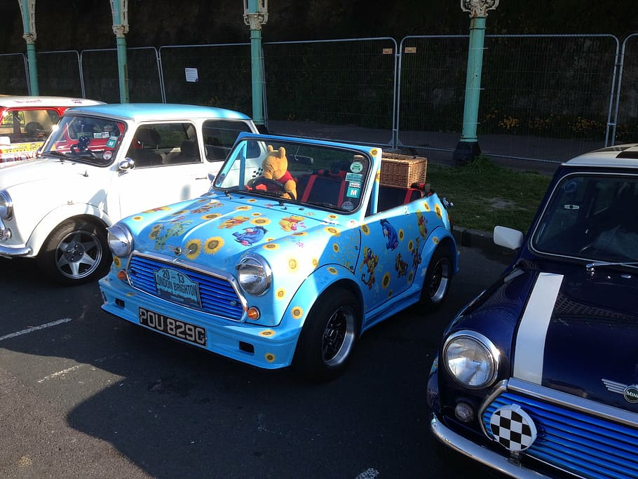 mini, mini car, car rally, london to brighton race, cute mini, short mini, classic mini show, car, land Vehicle, retro Styled