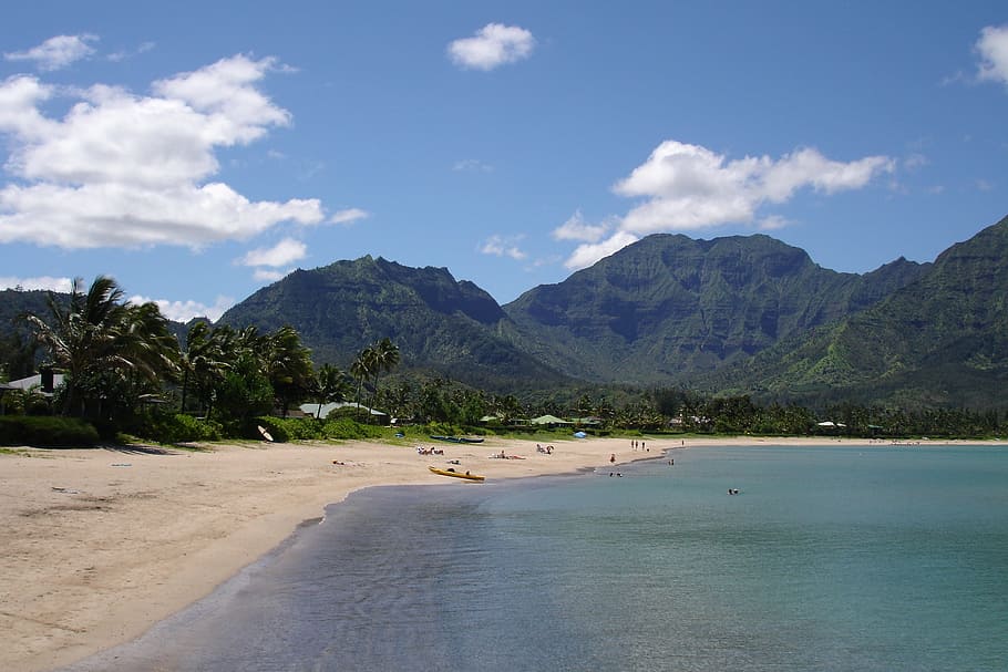 mountain scenery, mountain, scenery, hawaii, beach, paradise, tropical, scenic, landscape, shore