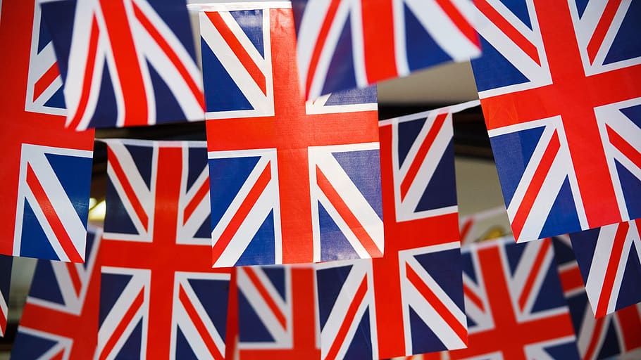 united, kingdom flags, hanging, banner, great britain, british, bunting, celebration, decoration, decorative