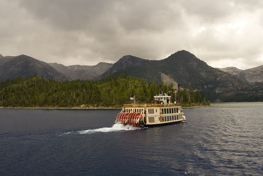 Lake Tahoe, barco, balsa, água, paisagem, natureza, navio náutico, viagens, transporte, montanha