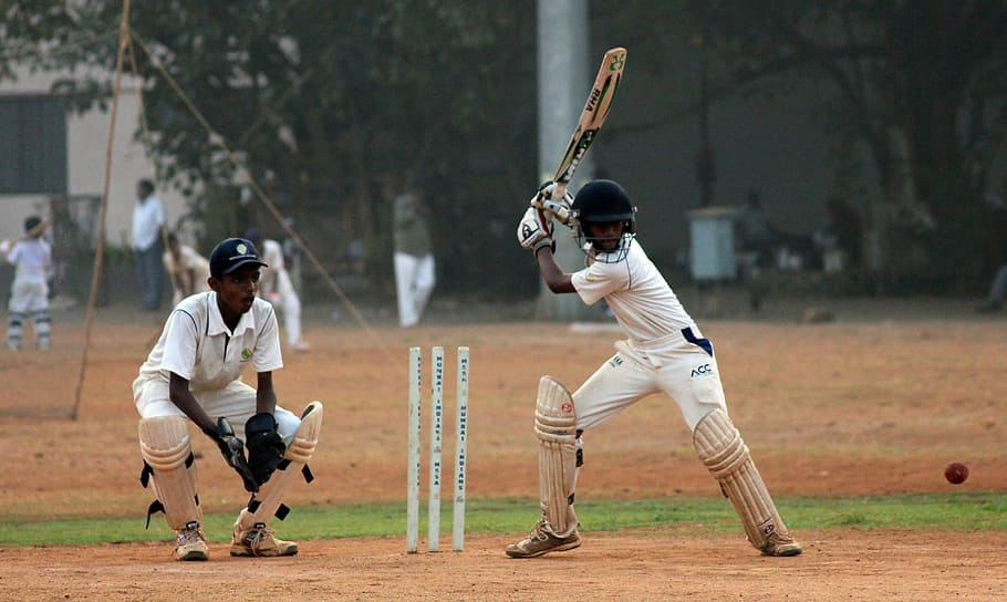 cricket batter, batting, stance, catcher, playing, ground, daytime, Cricket, Batsman, Ball Game