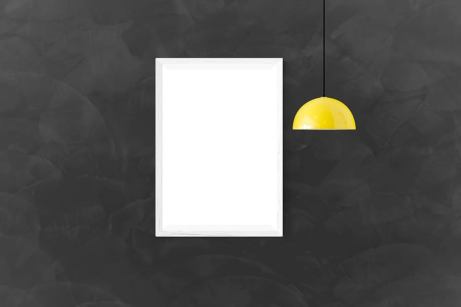 white, window, yellow, pedant lamp, digital, wallpaper, poster, mockup, decor, desk