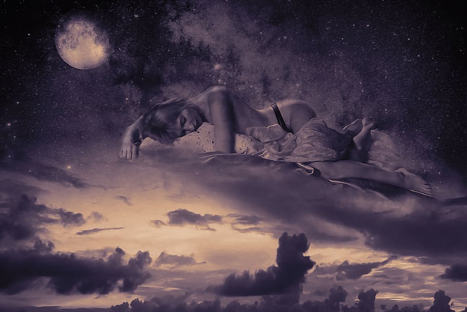 fantasy, dark, woman, girl, young, beauty, model, dreaming, sky, clouds