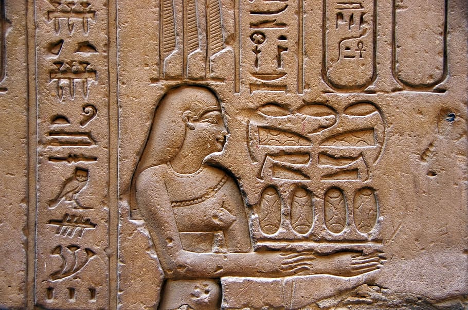 egyptian god decor, egypt, edfu, temple, engraving, hieroglyphs, divinity, offering, relief, archaeology