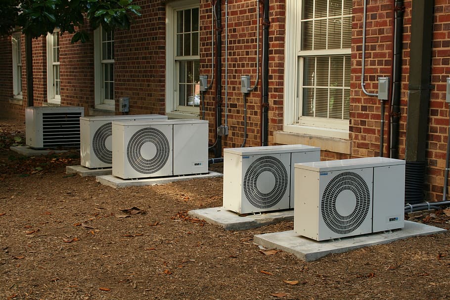 five, air condenser, outside, house, services, ac repair, business, heating services, cooling services, air purification