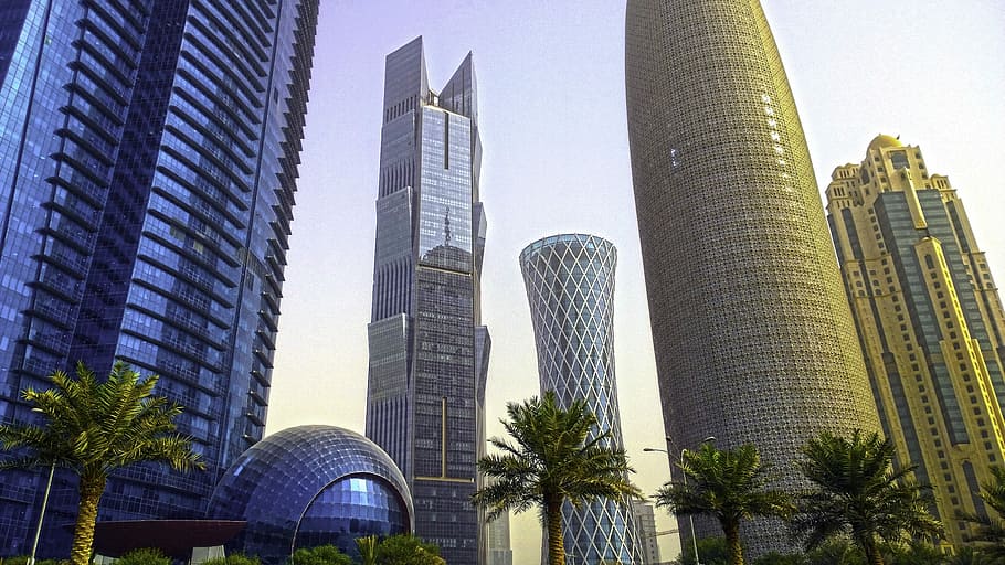 área da baía oeste, Doha, West Bay, área da baía, Catar, cidade, fotos, domínio público, arranha-céus, torres