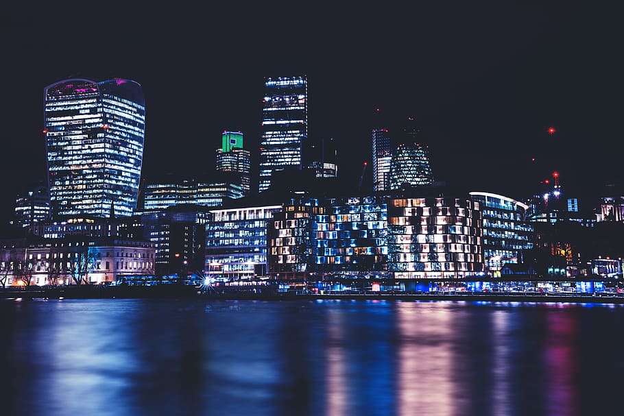 lampu-lampu kota london, malam, kota London, lampu-lampu kota, arsitektur, bangunan, kota, london, skyline perkotaan, diterangi