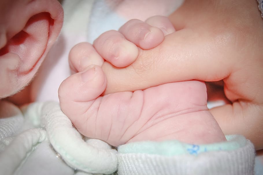 baby, holding, adult, index finger, closeup, handle, tiny, father, family, tenderness
