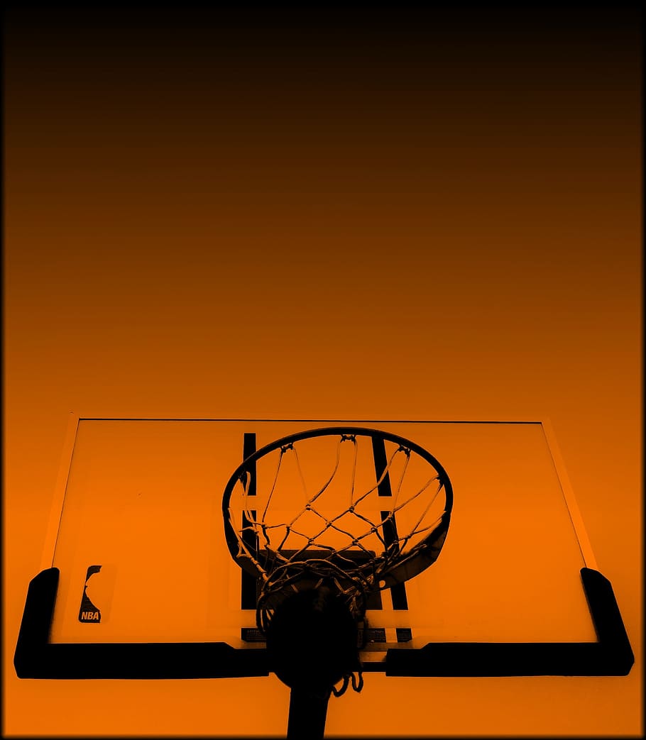 cincin, papan, bola basket, bola, olahraga, warna oranye, matahari terbenam, langit, bola basket - olahraga, ring bola basket