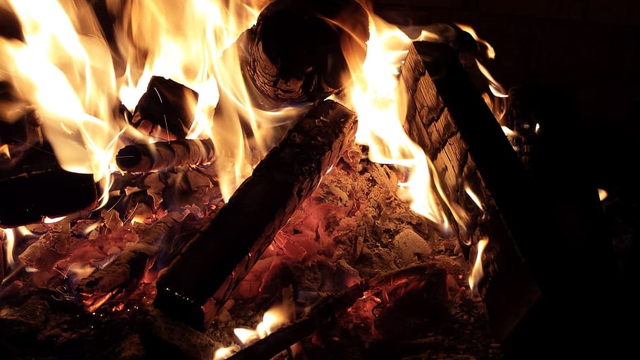lighted, bonfire close-up photo, fire, flame, campfire, wood, brand, wood fire, planer, burn