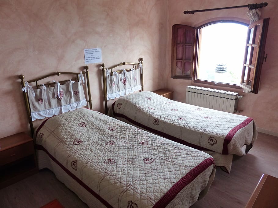 two, panel bed, window, bed, double bed, room, stay, sleep, pension, hotel