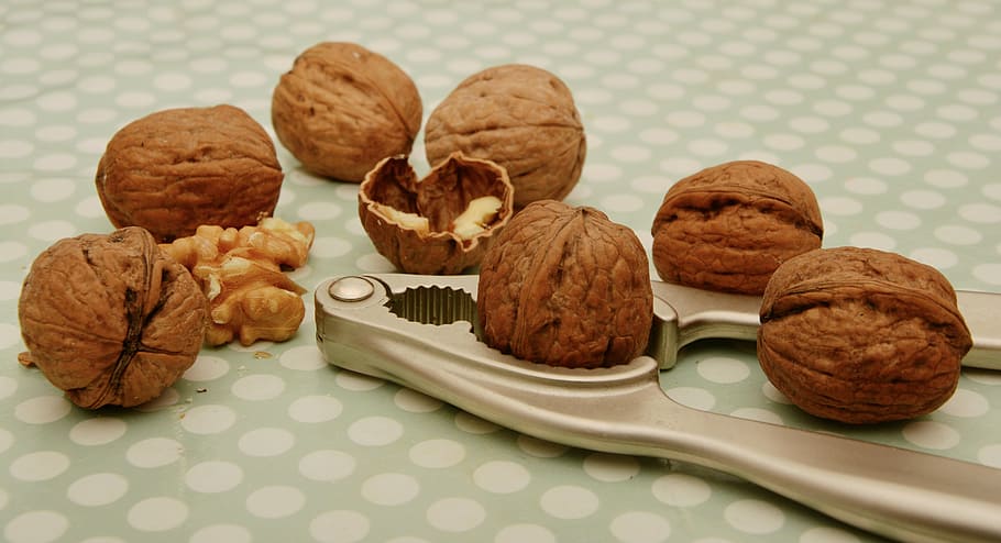brown cashew nuts, walnuts, nutcracker, fruit bowl, nuts, crack, open, nutshells, shell, cracked