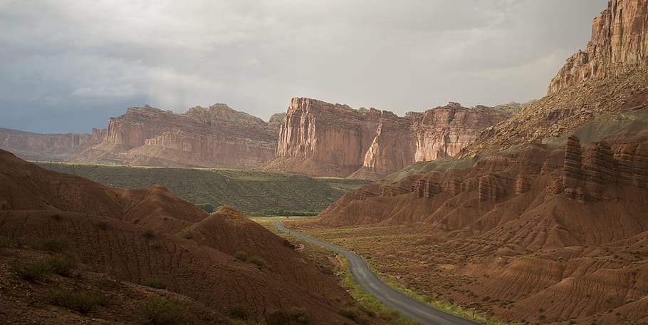 grand canyon, scenic, landscape, panorama, capitol reef national park, utah, usa, drive, road, cloudy