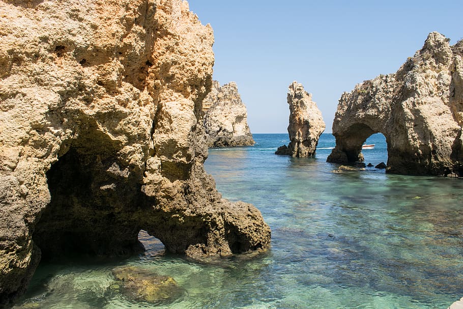 natural, arch rock formations, body, water, Portugal, Lakes, Europe, Travel, trip, ride