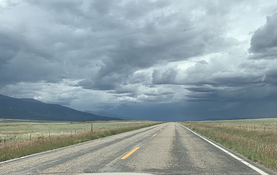storm, empty road, landscape, colorado, highway, rural, countryside, cloudy, cloud - sky, road
