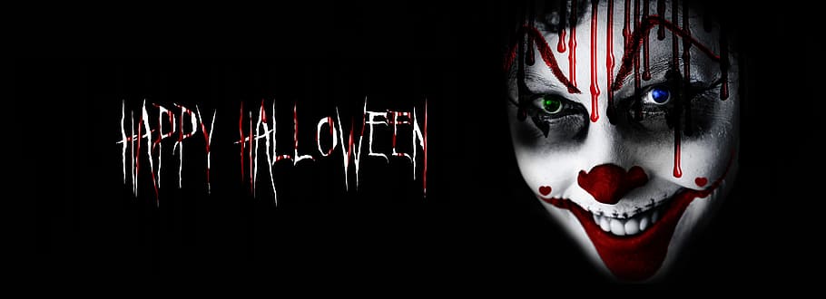happy, halloween, digital, wallpaper, clown, creepy, face, horror, fear, grin