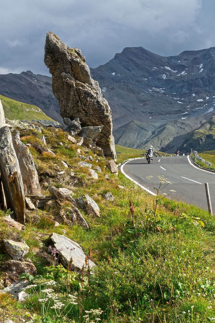 roca, paso, carretera alpina alta, grossglockner, montañas, alpina, austria, nubes, paisaje, sol