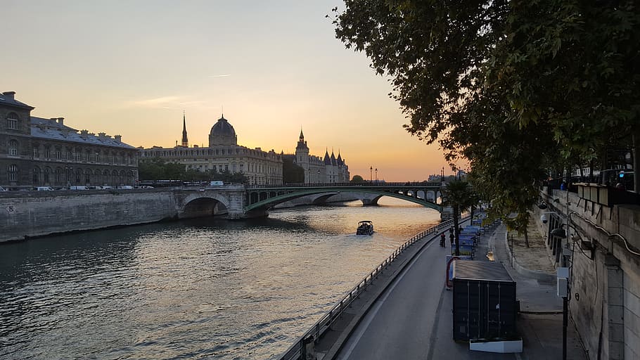 boat, floating, water, River, Paris, Bridge, France, Seine, city, landmark