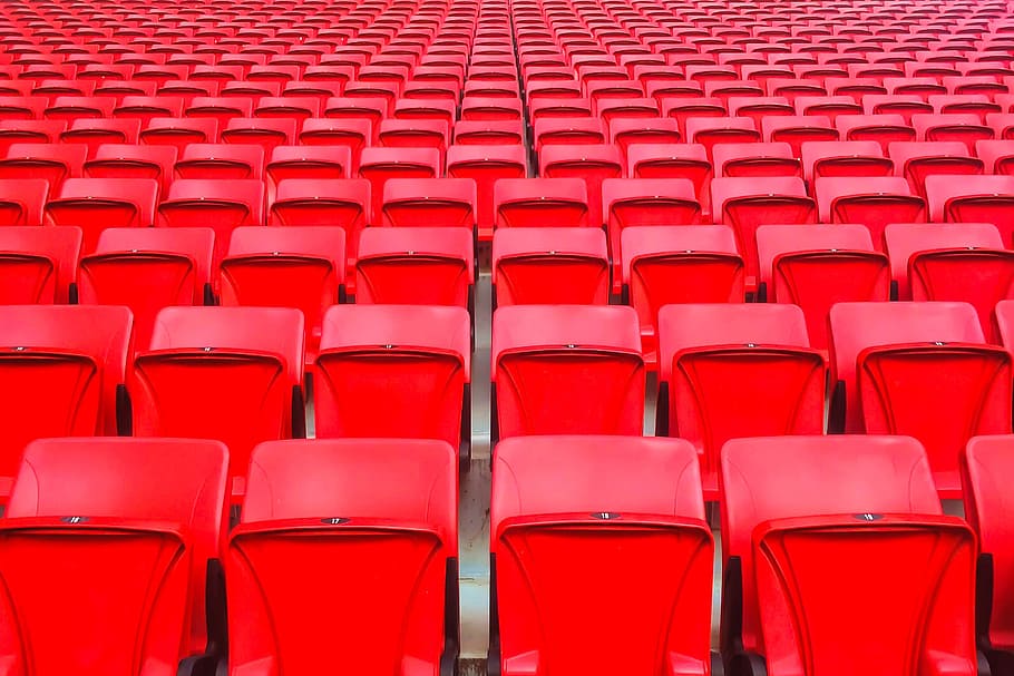 red, platic, chairs, event, seat, auditorium, theater, in a row, chair, empty