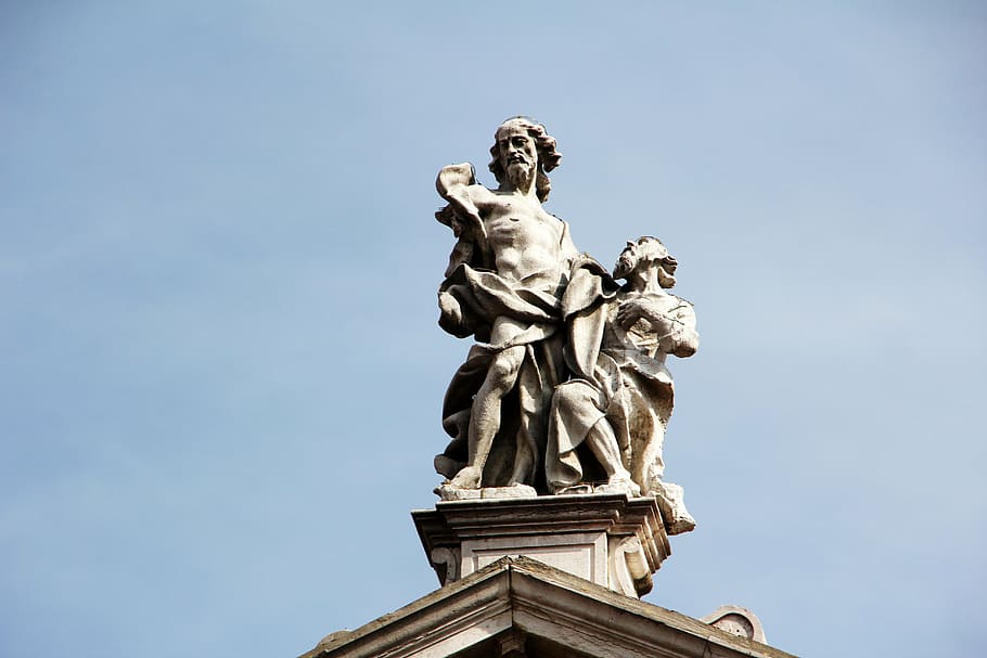 figure, plaster figure, roof, conclusion, statue, sculpture, architecture, famous Place, europe, sky