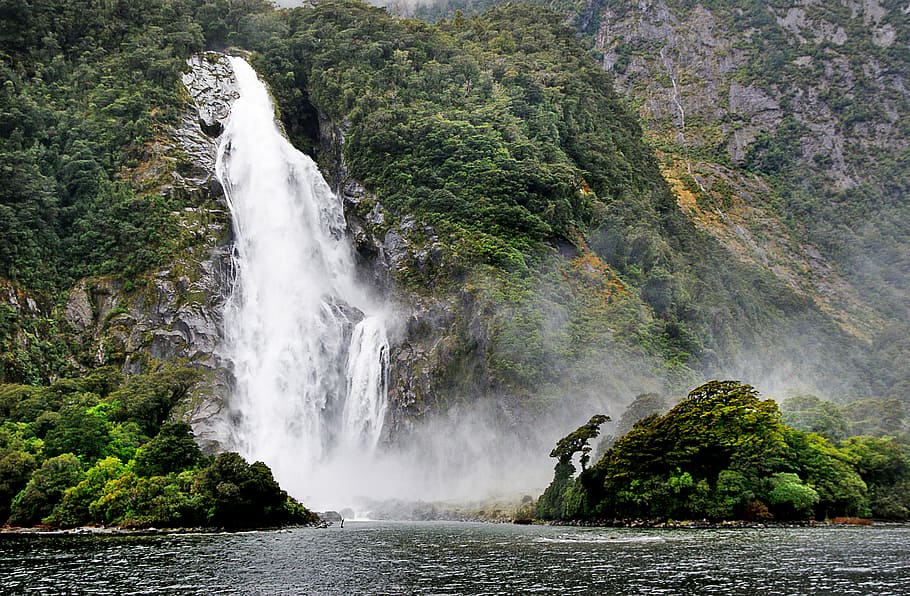 Lady Bowen Falls, Bowen Falls, Nueva Zelanda, cadenas montañosas, agua, belleza en la naturaleza, paisajes: naturaleza, planta, cascada, movimiento