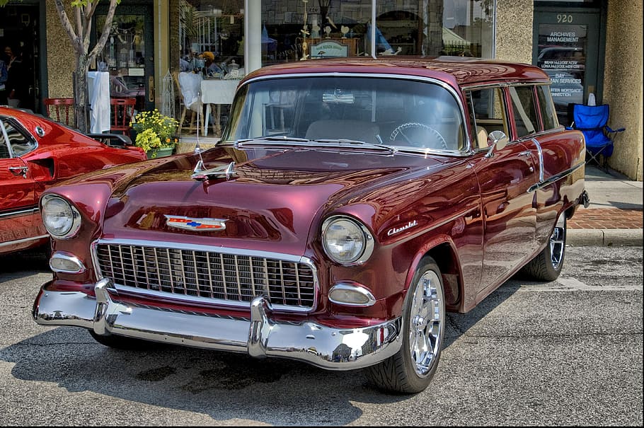 rojo, Chevrolet, bel, sedán de aire, coche, antiguo, coches, Vintage, coches antiguos, transporte