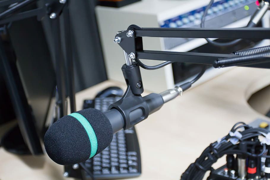 closeup, black, condenser microphone, Radio, Studio, Sound, Broadcasting, radio, studio, recording, station
