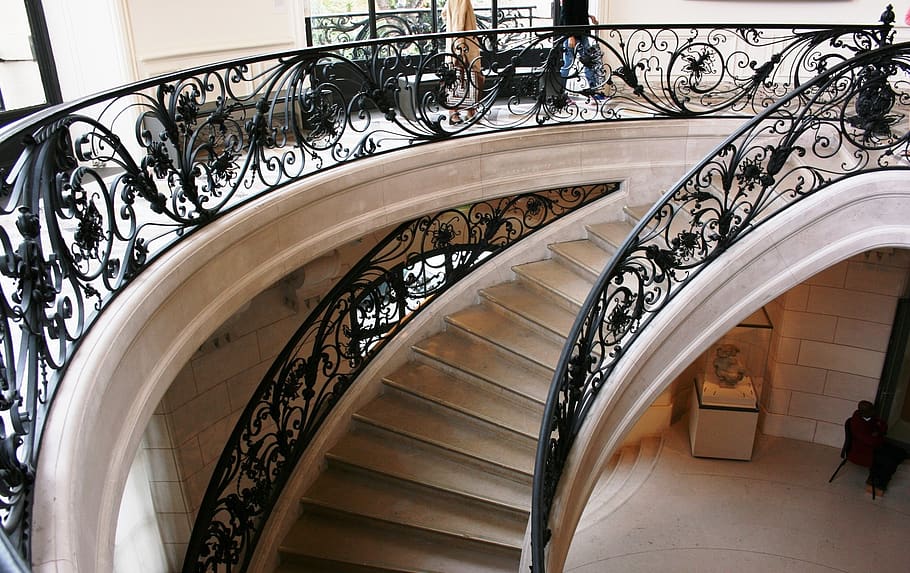 escada, art nouveau, petit palais, paris, frança, arquitetura, estrutura construída, degraus e escadarias, corrimão, interior