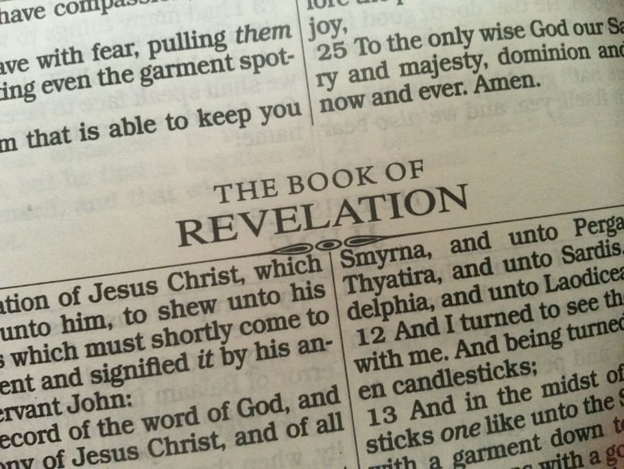 libro, página de revelación, revelación, biblia, religión, dios, santo, cristianismo, religioso, fe