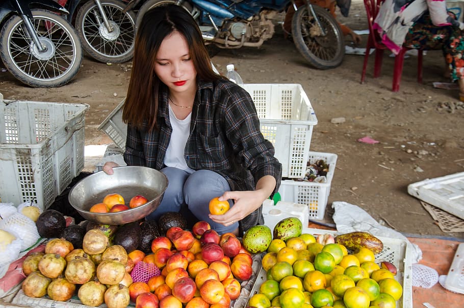 buy sale, fair, fruits, girl, asia, vietnam, nine succulent, appetite, fun, background