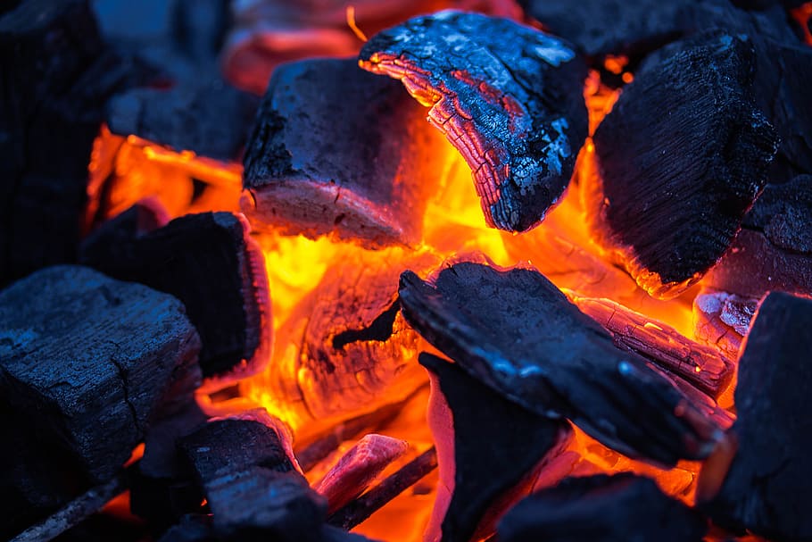 macro lens photography, charcoal, burning, carbon, fuel, heat, embers, burn, fire, hot