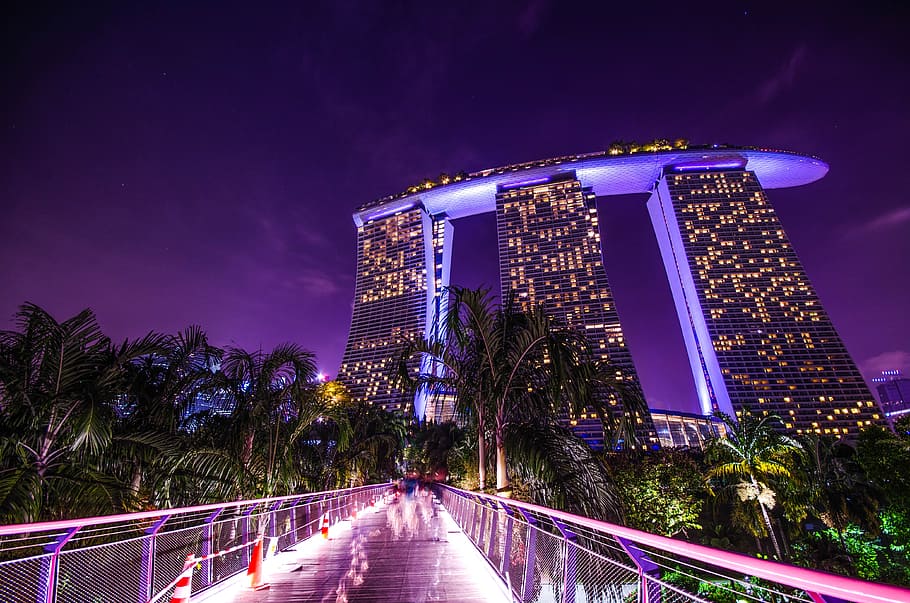 Marina Bay Sands, Singapur, Marina Bay de Singapur, horizonte, arquitectura, estructura construida, ciudad, noche, iluminado, exterior del edificio