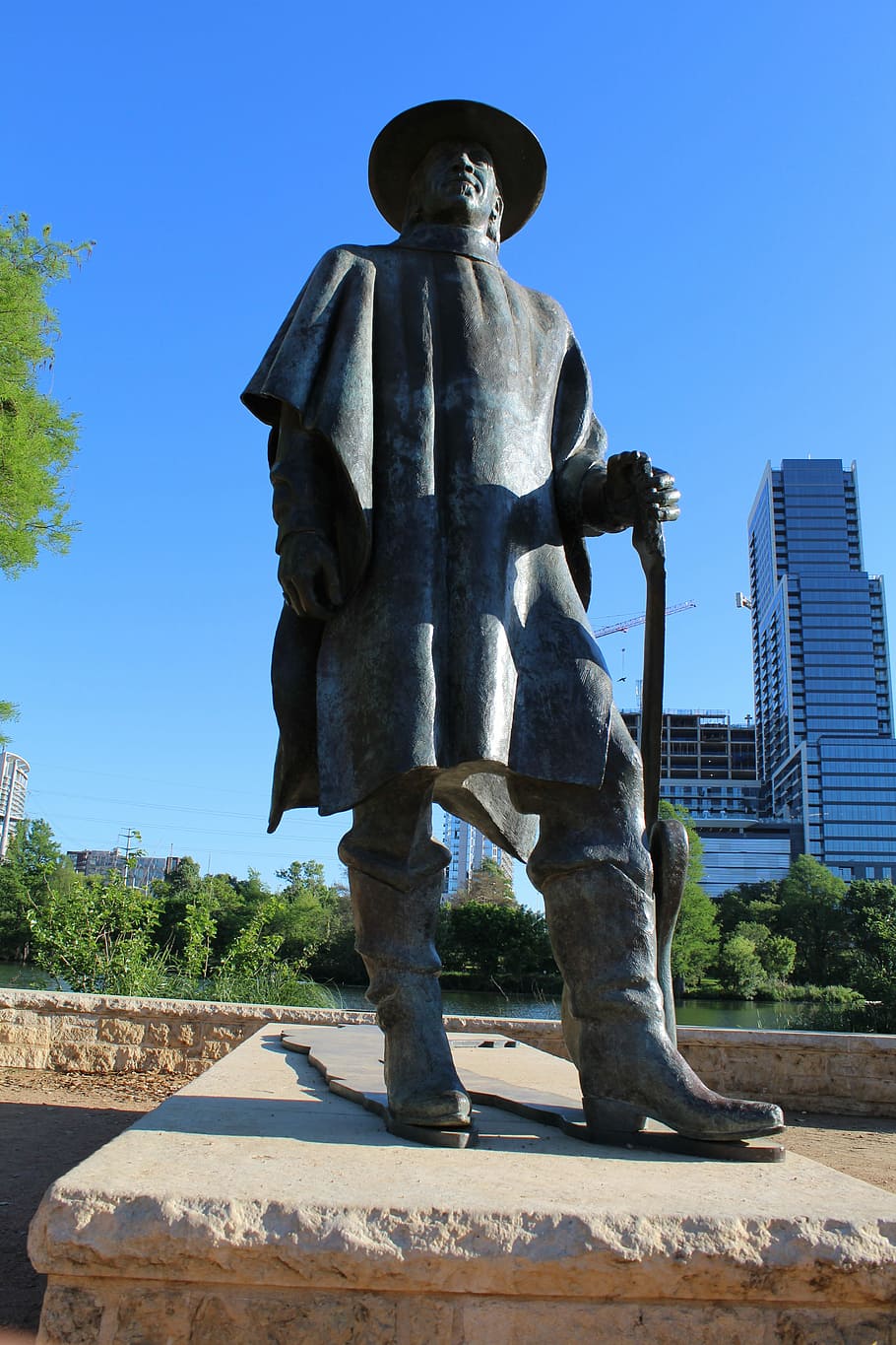 Stevie Ray Vaughan, Statue, Austin, sculpture, sky, tree, monument, art and craft, representation, human representation