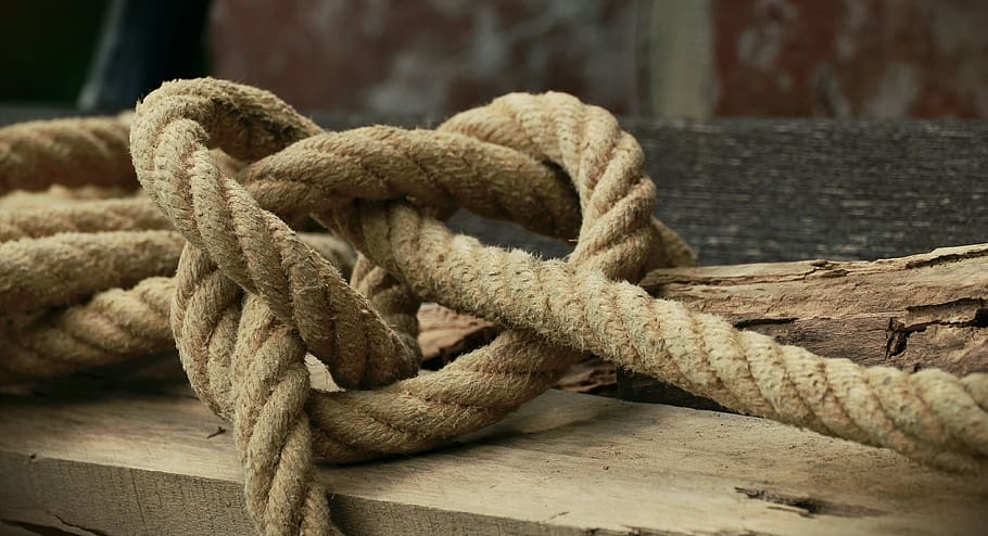 brown, rope, wooden, slab, natural rope, knot, knitting, dew, bound, coarse