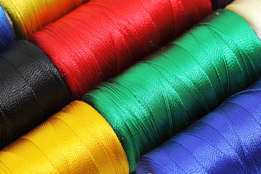 close-up photography, assorted-color threads, colored, textiles, background, bobbin, color, colorful, cotton, craft